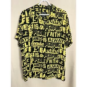 Life Is Beautiful Festival Shirt Yellow Allover Text Graphic Size M (UK/EU/US)